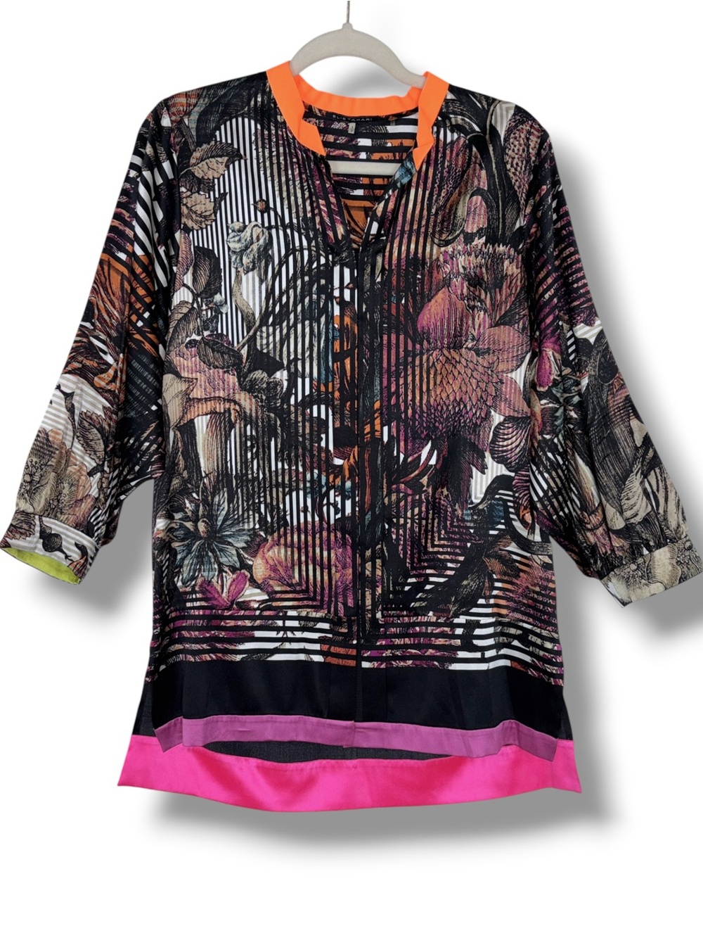 Elie Tahari Silk Multicolor Relaxed Fit Abstract Blouse Floral Print Tunic Top - Picture 2 of 16